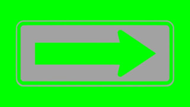 flashing right arrow sign animation inside a rectangular border with a green chroma key background for easy video editing