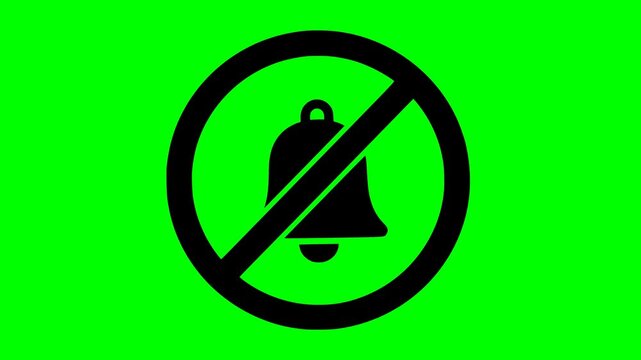 black silent notification bell symbol with forbidden sign on green screen background. Clean vector style motion graphic for editing, alerts off, mute, and quiet mode concepts