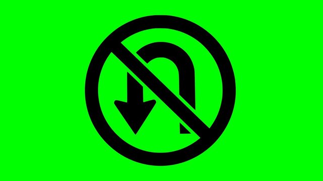 black u turn prohibited symbol animation on green screen background loop clip