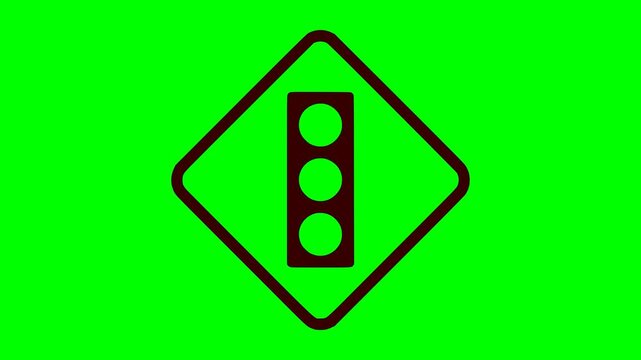 traffic light warning sign animation featuring a flashing red light effect over a solid green chroma key background. Useful for transportation and road safety editing projects