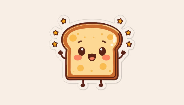 Cute Happy Toast Character Sticker