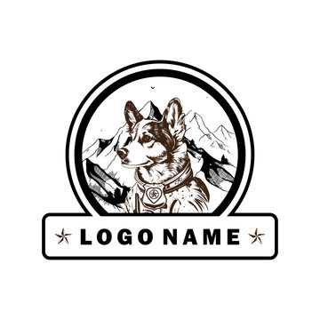 Untitled-2Vintage Dog Mountain Outdoor Adventure Badge Logo Vector