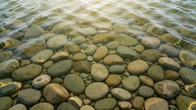 Clear Water Rippers Over Smooth River Rocks and Pebbles
