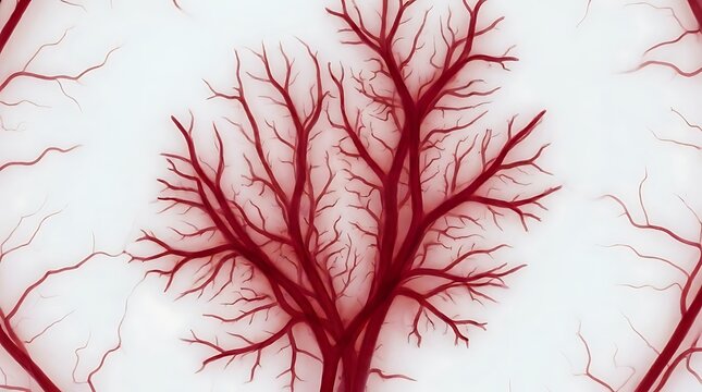 Red organic branching structure on white background