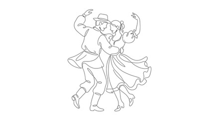 Fototapeta premium Continuous line drawing of a couple performing a traditional folk dance