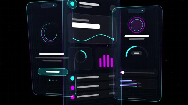 Digital mobile interfaces rotating in holographic motion for ui animation