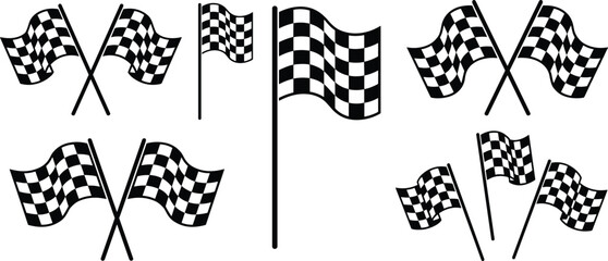 Fototapeta premium Chequered Flag Vector Set Racing Flags Crossed and Single Isolated on White Backgroundv