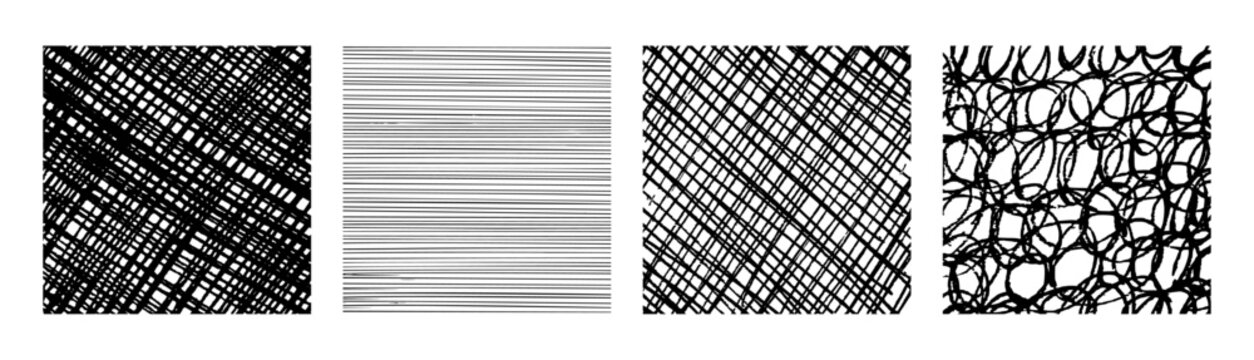 Set of monochrome hand-drawn crosshatch textures