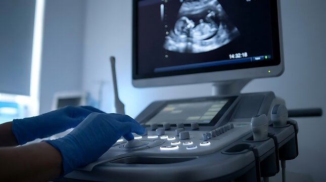 Medical professional performing ultrasound scan for fetal monitoring