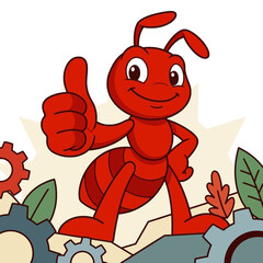 Fototapeta premium Friendly cartoon red ant mascot giving a thumbs up