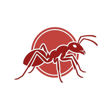 Stylized red ant logo with circular background vector illustration
