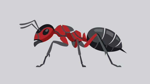 Minimalist red and black ant vector illustration on gray background