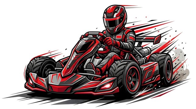 Dynamic illustration of a go-kart driver in a high-speed racing motion