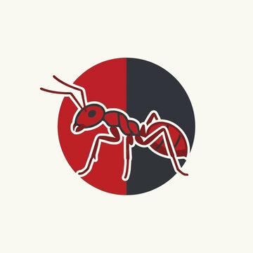 Stylized red ant illustration with circular graphic element