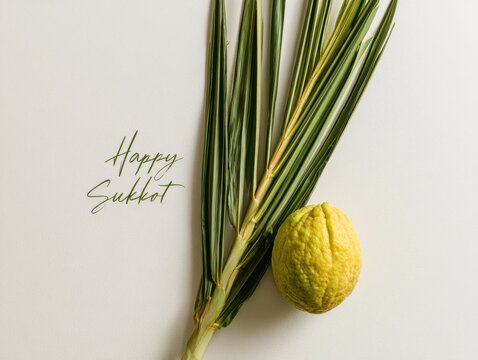 Happy sukkot celebration with lulav and etrog bundle