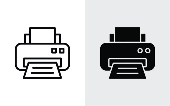 Office printer vector icon graphic in line and solid art styles with printing