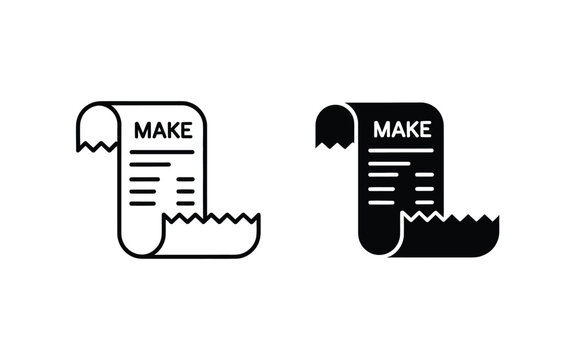 Curled receipt paper vector icon illustration in outline and glyph with purchase