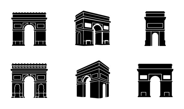 Arc de Triomphe Vector Icons, Paris Landmark Silhouettes, Monumental Arch Designs, Architectural Elements Collection