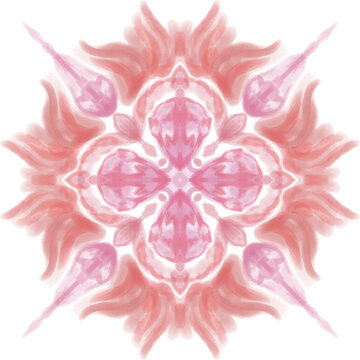 Coral Pink Floral Mandala Watercolor Digital Art