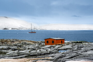 Antarctica, the Groussac Refuge an Argentine abandoned Navy shelter, located on the rocks of Petermann Island in the heart of the Antarctic Peninsula. © Angela Meier