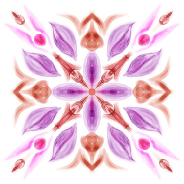 Purple Coral Floral Kaleidoscope Watercolor Digital Painting