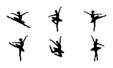 Ballet Dancer Silhouettes, Elegant Female Performers in Dynamic Poses, Classical Dance Artistry, Vector Set © Farzana