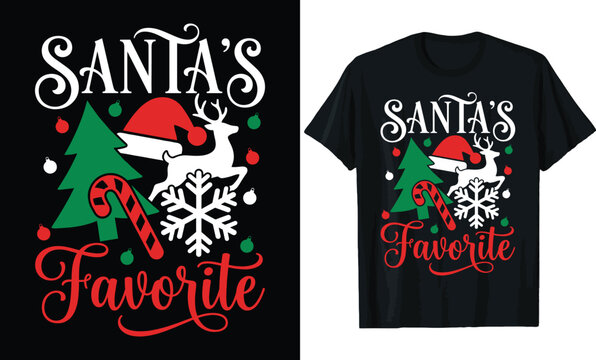 Santa's Favorite Christmas T-Shirt Design &ndash; Festive Holiday Quote with Tree, Candy Cane, Santa Hat, Reindeer & Snowflake Tee