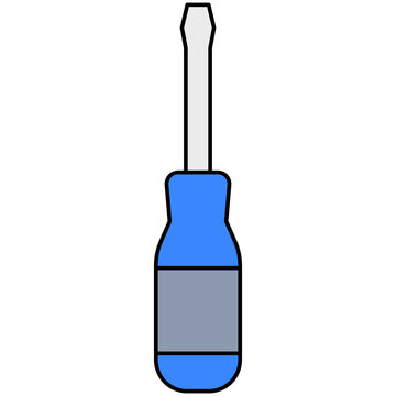 Flat style icon illustration of blue screwdriver hand tool isolated on transparent background. Colorful graphic design element clip art for construction repair assets.