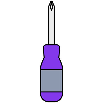 Flat style icon illustration of purple screwdriver hand tool isolated on transparent background. Colorful graphic design element clip art for hardware repair assets.