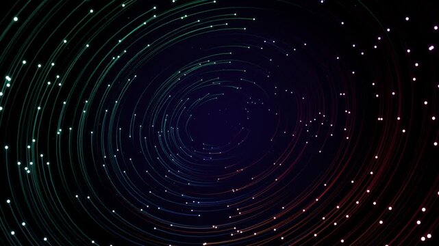Abstract Futuristic Spiral Galaxy Animation with Glowing Multicolor Particle Trails, Circular Light Rings and Deep Space Digital Energy Motion Background for Technology and Sci Fi Visuals