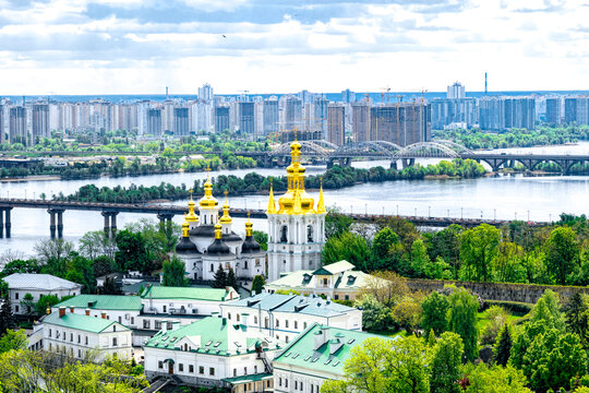 Urban Kyiv cityscape, Ukraine. Aerial view