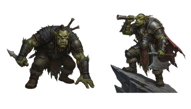 Fantasy Orc Warriors in Battle Armor with Weapons