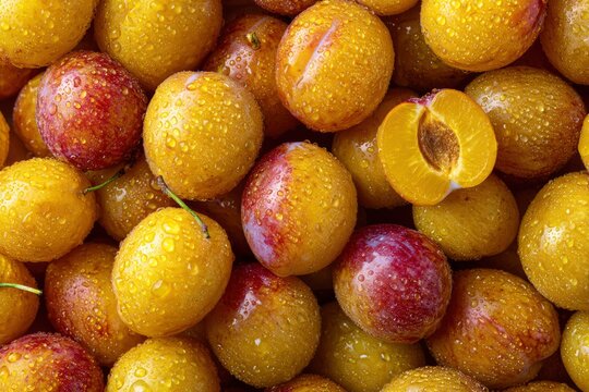 Fresh Yellow Mirabelle Plums Dense Seamless Flat Lay