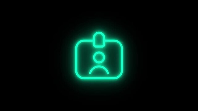 Neon glowing id badge and employee pass card icon cyan identification