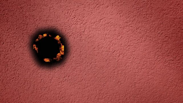 Fire affects wall texture and leaves burn marks in a specific area