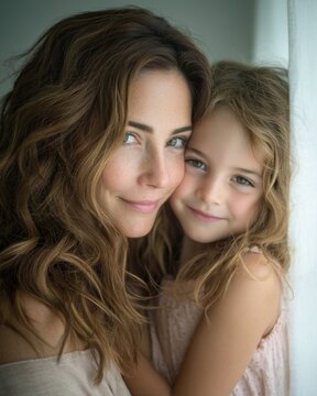 A tender moment between a mother and daughter showcasing love and connection with soft lighting highlighting their expressions. Perfect for family themes and emotional storytelling. Generative AI