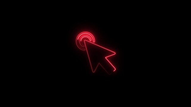 Glowing red computer mouse cursor clicking on black background