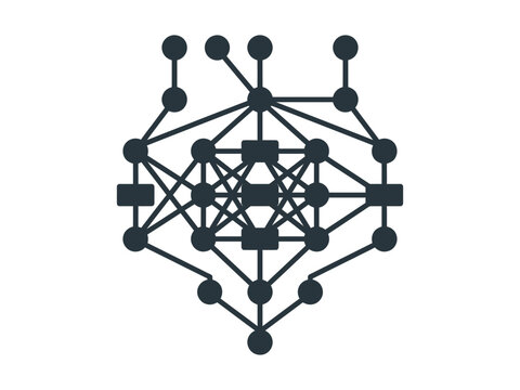 Neural network icon, artificial intelligence deep learning diagram, black tech vector illustration, data science logo