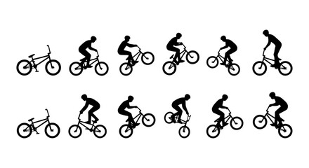 Fototapeta premium BMX Bike Rider Silhouette Sequence, Bicycle Trick Animation, Extreme Sports Action Vector