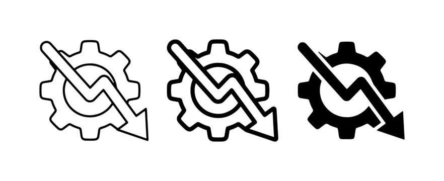 Gear Downward Trend Icons, Production Decline, Industry Crisis, Business Set