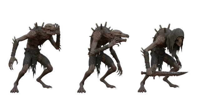 Three Poses of a Scary Fantasy Goblin Monster Creature