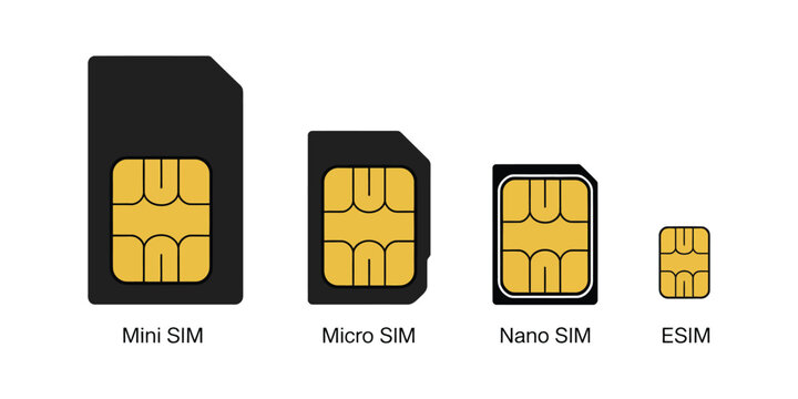 SIM Cards Icon Set Featuring Different Subscriber Identity Module Symbols for Mobile Communication and Telecommunications Vector Illustration