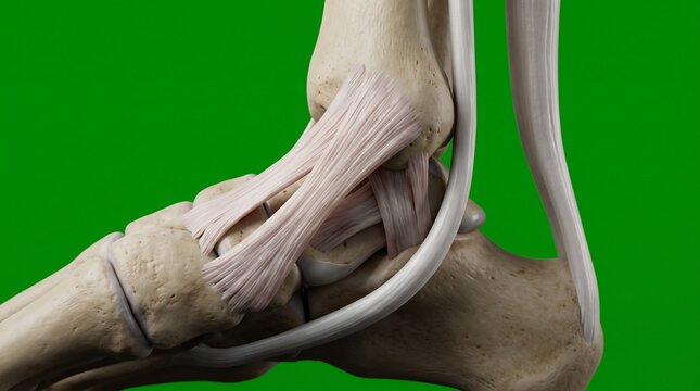 Anatomy of the human deltoid ligament of the medial ankle joint on green background