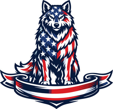 Patriotic american flag wolf vector illustration