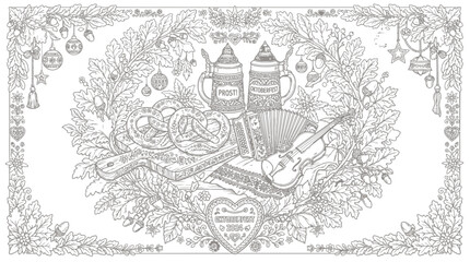 Fototapeta premium Vintage ornate emblem with laurel wreath, shield, and floral motifs in monochrome sketch style