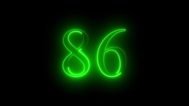 glowing red color neon 86 text, Educational concept promote advertising concept isolate using QuickTime black background 4k motion video.. 
