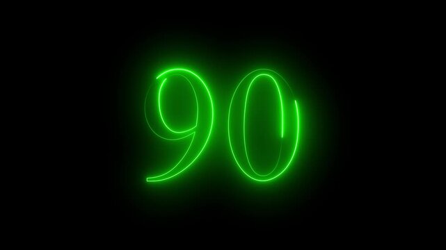 glowing red color neon 90 text, Educational concept promote advertising concept isolate using QuickTime black background 4k motion video.. 