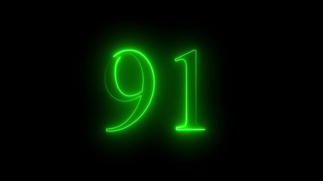 glowing red color neon 91 text, Educational concept promote advertising concept isolate using QuickTime black background 4k motion video.. 