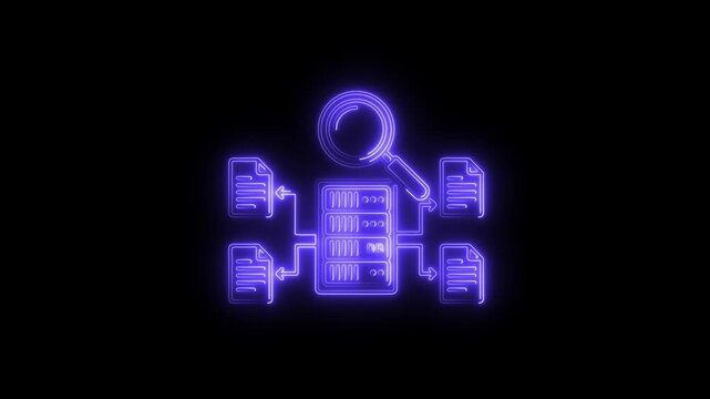 Neon server and search icon for data analysis