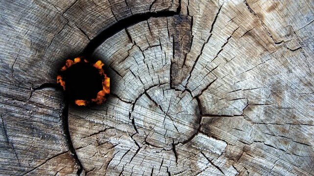 Wood burning art on tree stump showcased in four frames